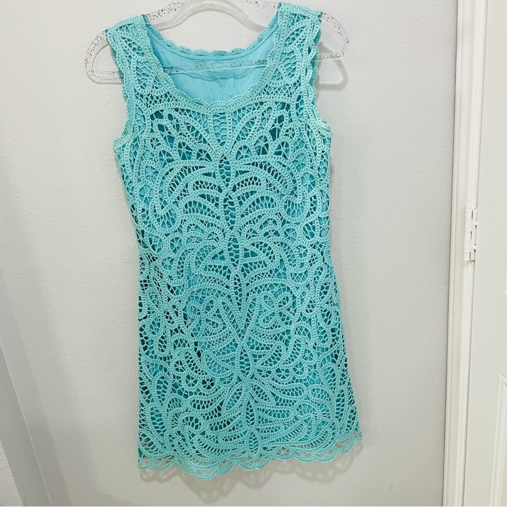 Luisa Spagnoli Turquoise/ Teal Sleeveless Crochet MIDI Dress Womens Size M